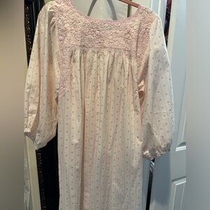 Mi Golondrina “Catalina Rayas Amor” Dress in pink heart print | Size Large